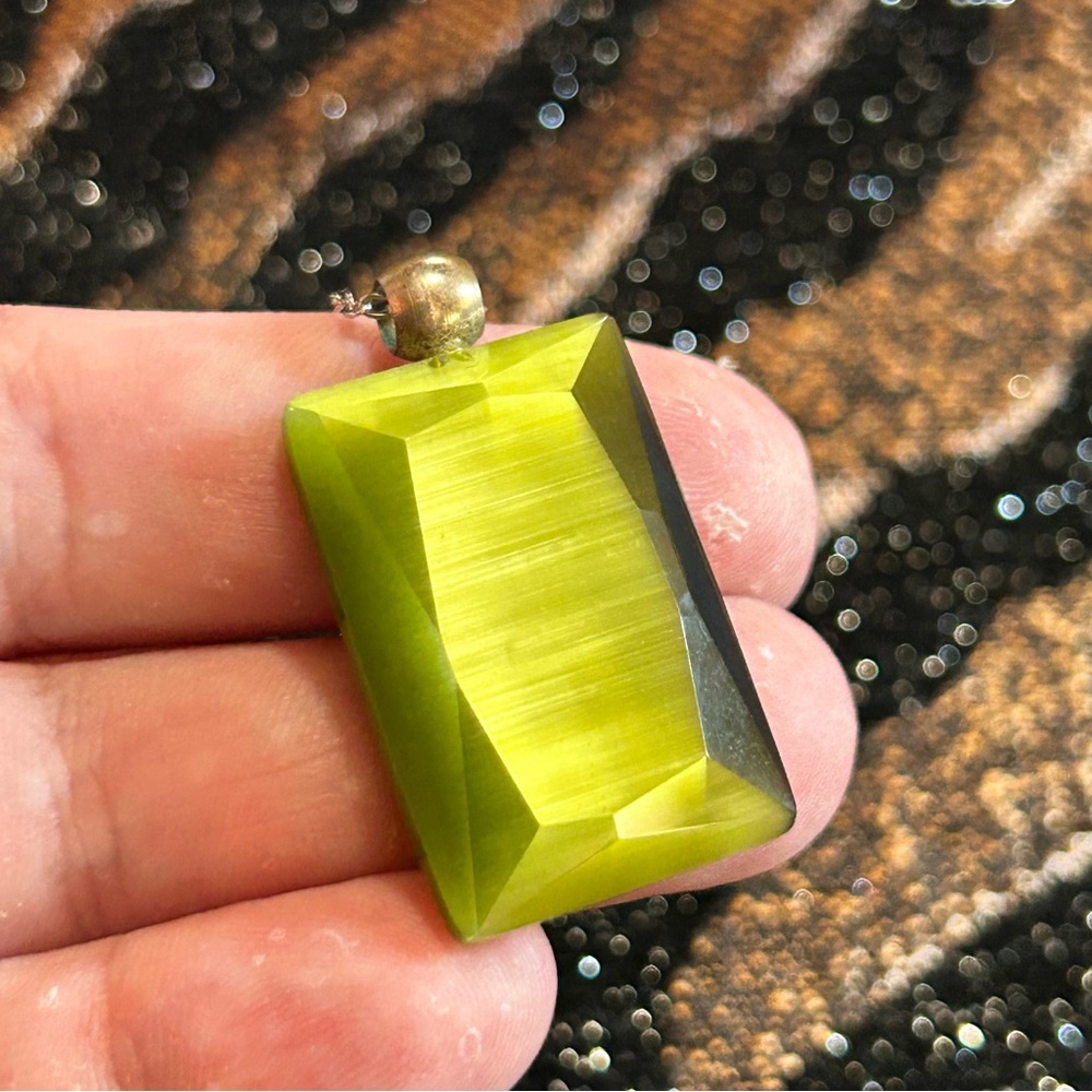 Handcrafted faceted glass slab pendant on chain necklace